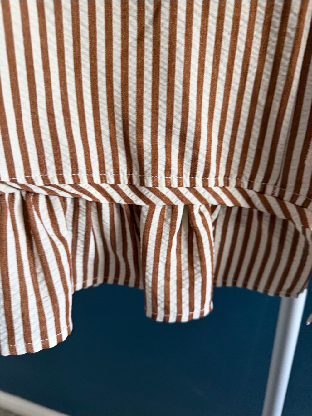 Striped Ruffle-Hem Button Front Top - Brown/White - Picture 3 of 7